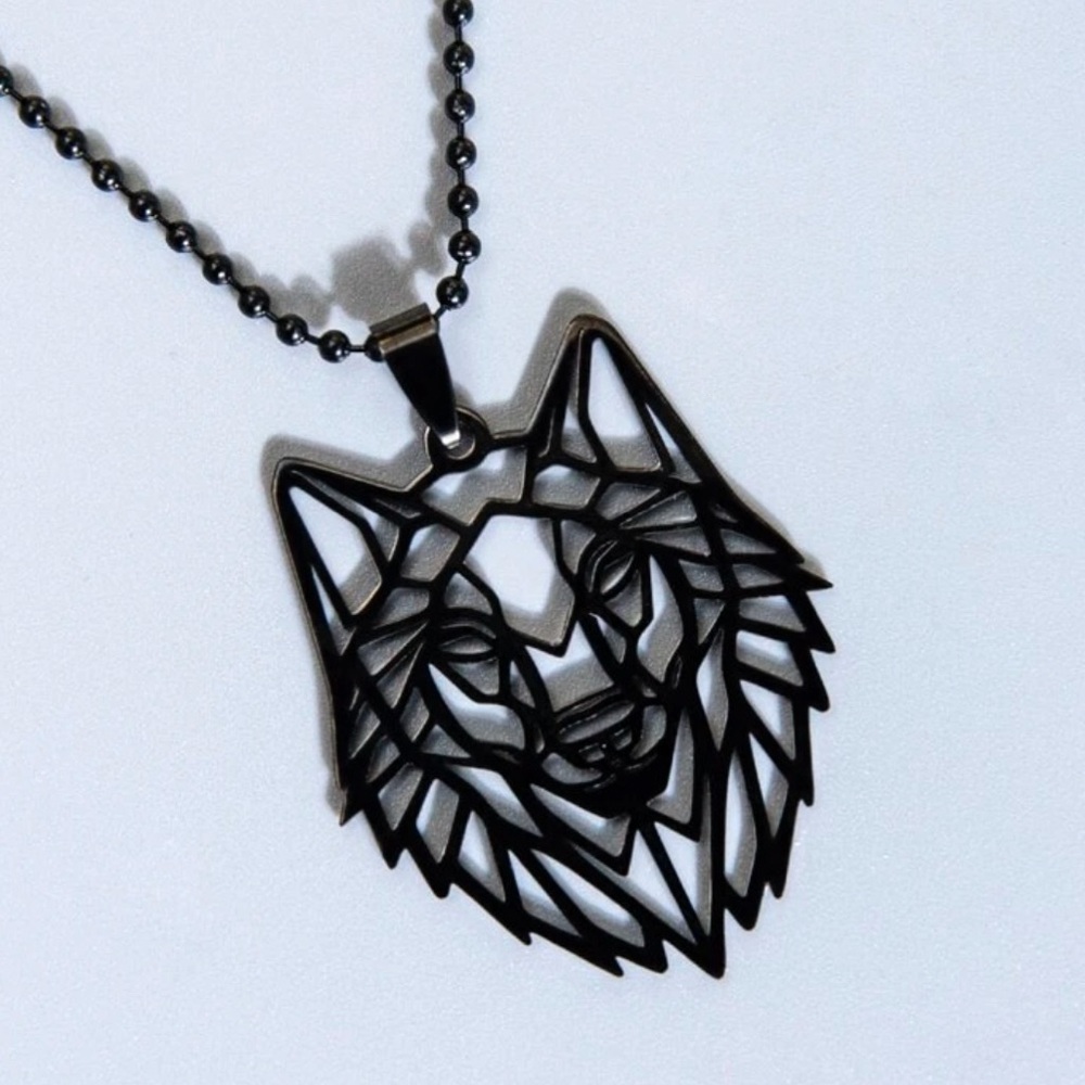 Men’s Black Stainless Steel Wolf Hollowed Out Pendant Necklace, NWT - Picture 4 of 5